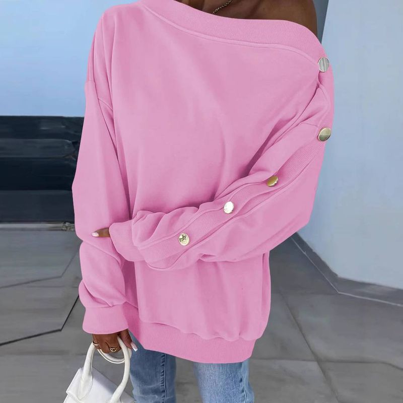 Women's Clothing Neckline Button Sleeve Drop Shoulder Sweatshirt_voghion.com