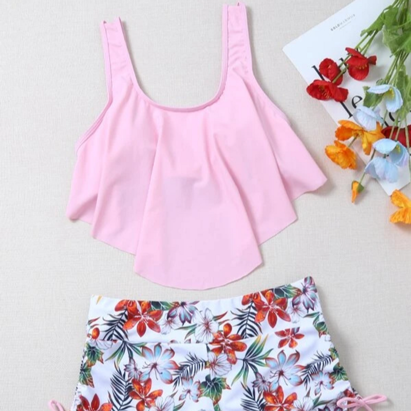 Vêtements pour femmes nouveau maillot de bain deux pièces sexy à volants multicolores noué à la taille bikini à jambe plate pour femmes_voghion.com