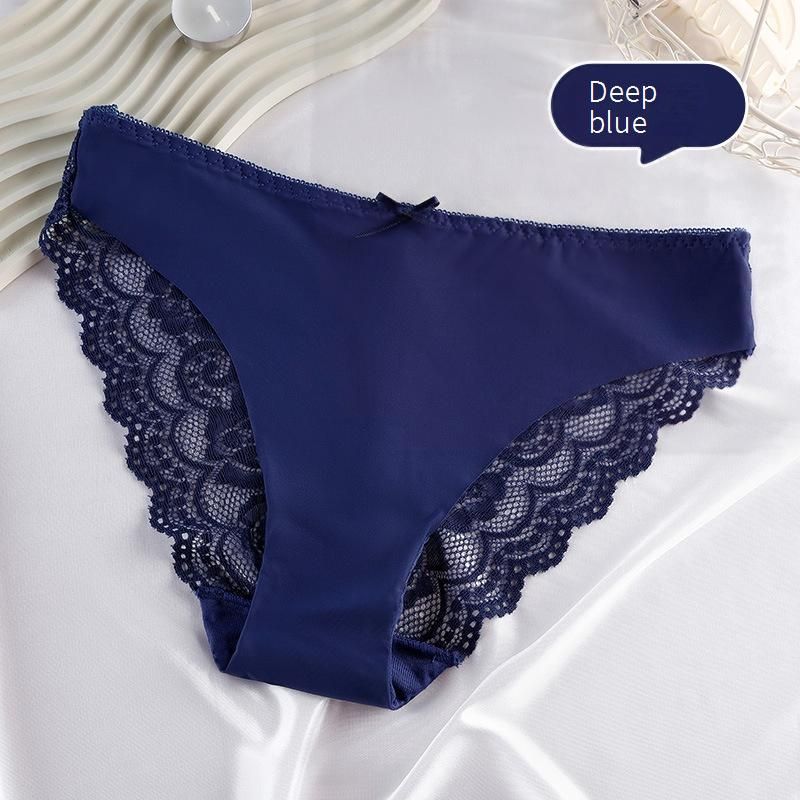Women's Intimates Nude Ice Silk Women's Underwear Seamless Mid Rise Hip Lifting Sexy Lace Trim Cotton Breathable Crotch Large Size Briefs_voghion.com