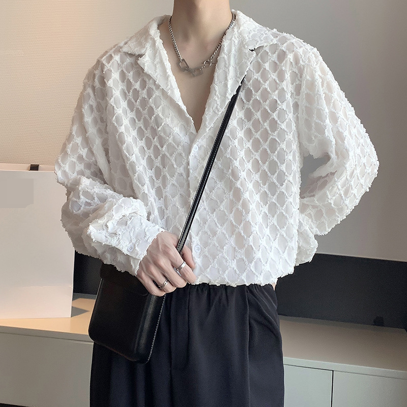 Chemise à manches longues ajourée pour homme, légère et mature, design de niche, version coréenne, drapée, très féerique, pour coiffeur_voghion.com