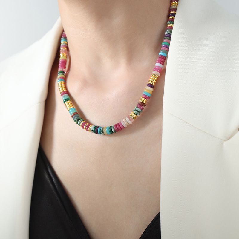 High-end Ethnic Style Necklace Light Luxury Personalized Natural Stone Abacus Beads Handmade Beaded Necklace Jewelry Women_voghion.com
