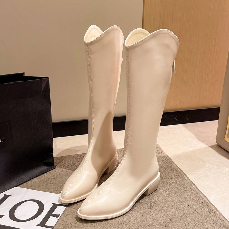 And Winter High For Women 2024 New Long Thick Heel Autumn European V-Mouth Knee-High Boots Female_voghion.com
