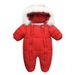 Warm Fleece-Lined Baby Jumpsuit With Hood & Mittens - Winter Full Body Romper For Infants (0-24M) - Polyester, Zip-Up, Unisex (Navy/Red)_voghion.com