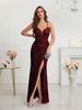 Robe de soirée pour femme, tenue de banquet, coupe slim, col en V, paillettes_voghion.com