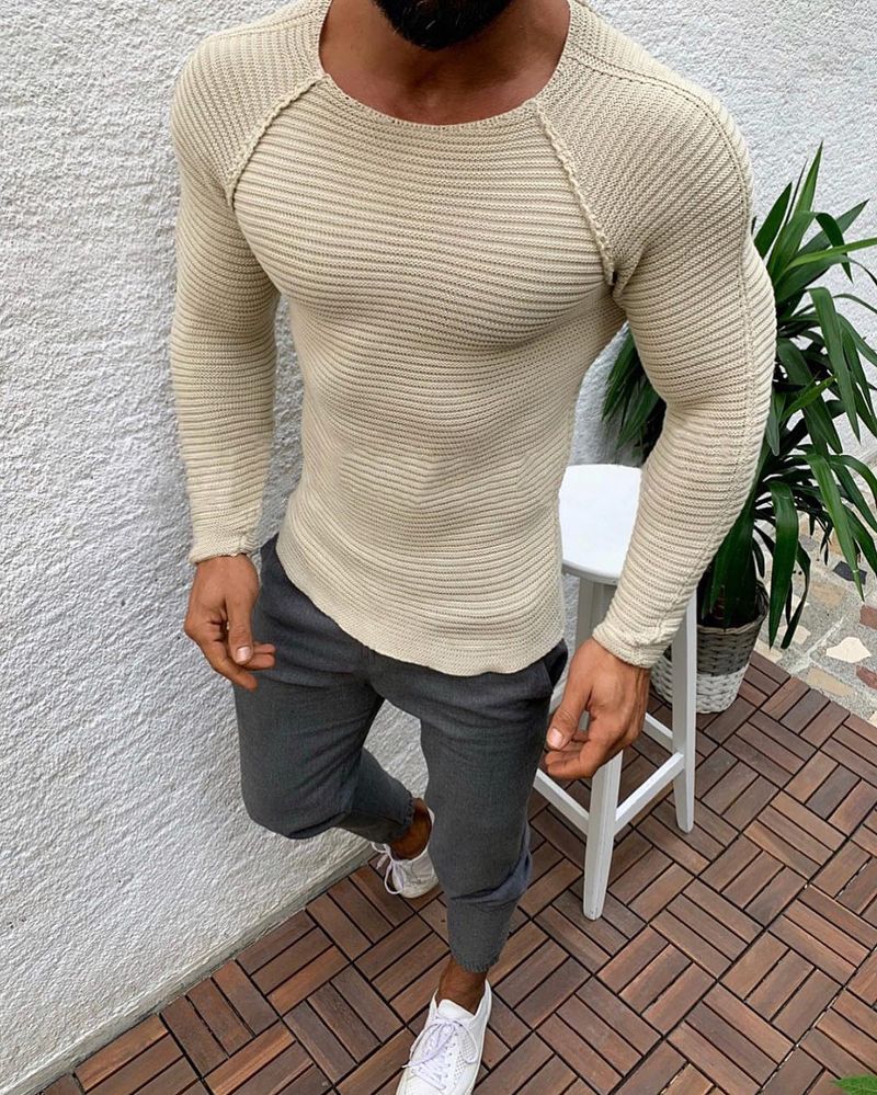 Men's Slim-fit Long-sleeved Crew Neck Sweater Sweater Men_voghion.com