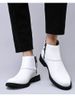 Large Size Men's Short Boots Retro Martin Boots Pointed Belt Buckle Velcro Cotton Boots Men's Shoes_voghion.com