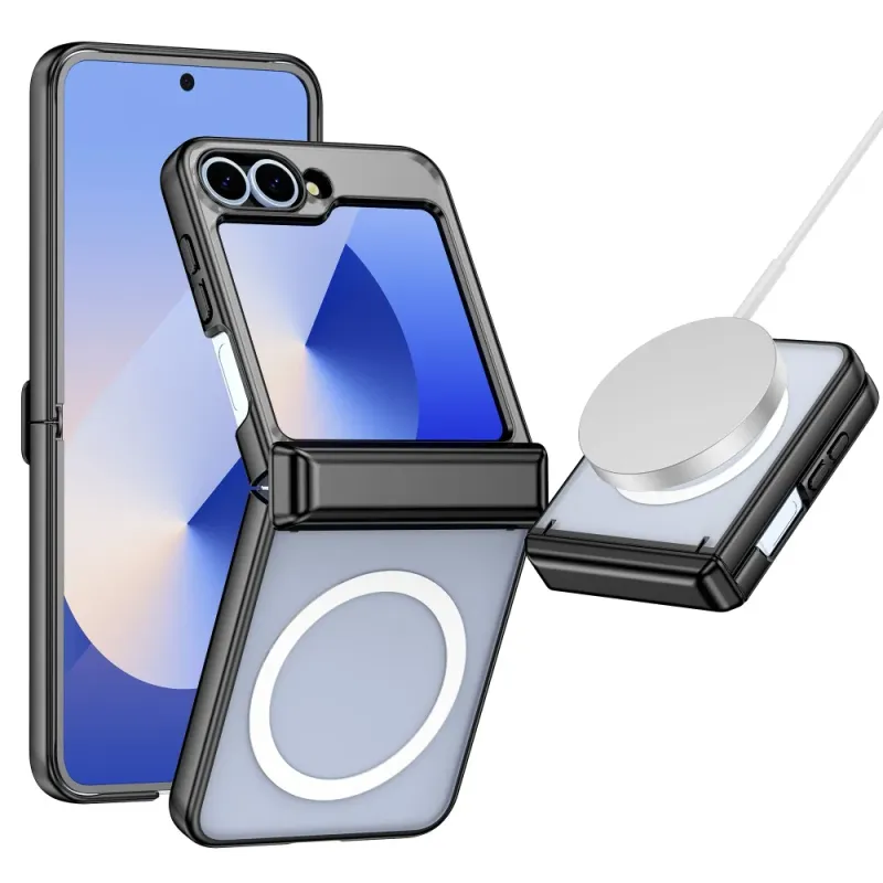 Electroplate Hinge Protective Wireless Charging Phone Case For Samsung Galaxy Z Flip 6 5 4 3 Flip6 Flip5 Flip4 Magnetic Cover_voghion.com