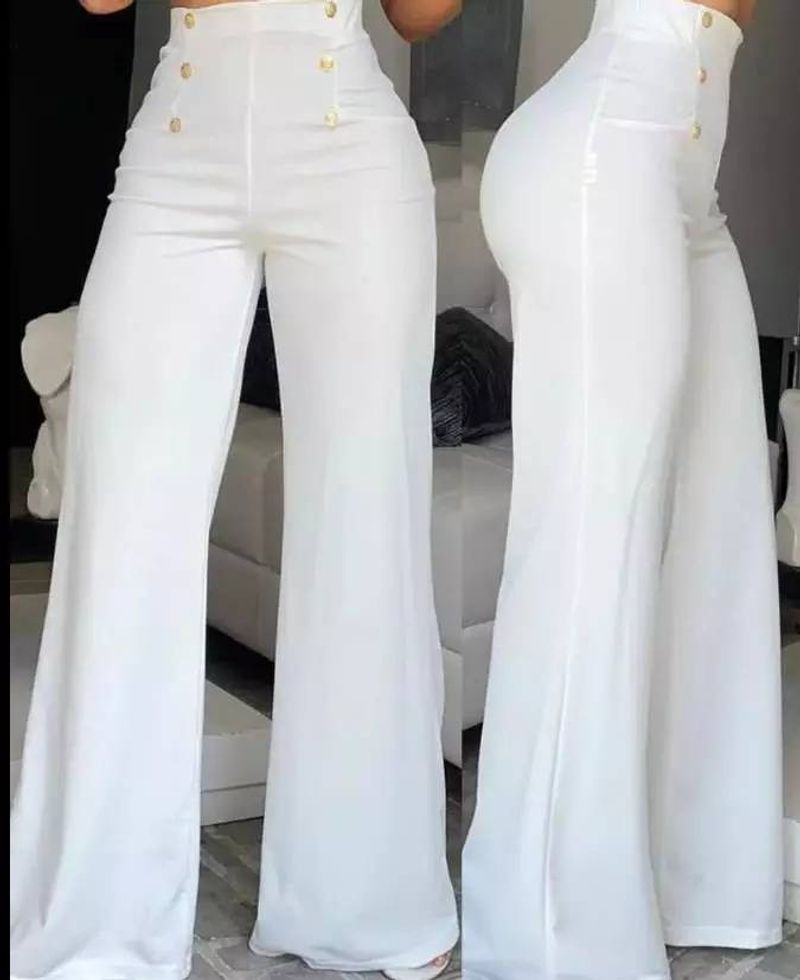 Elegant Casual Héich Taille Breet Been Hosen Moud Loose Knäppercher Laang Hosen Büro Solid Fréijoer Hierscht Dammekleeder Nei Hosen_voghion.com