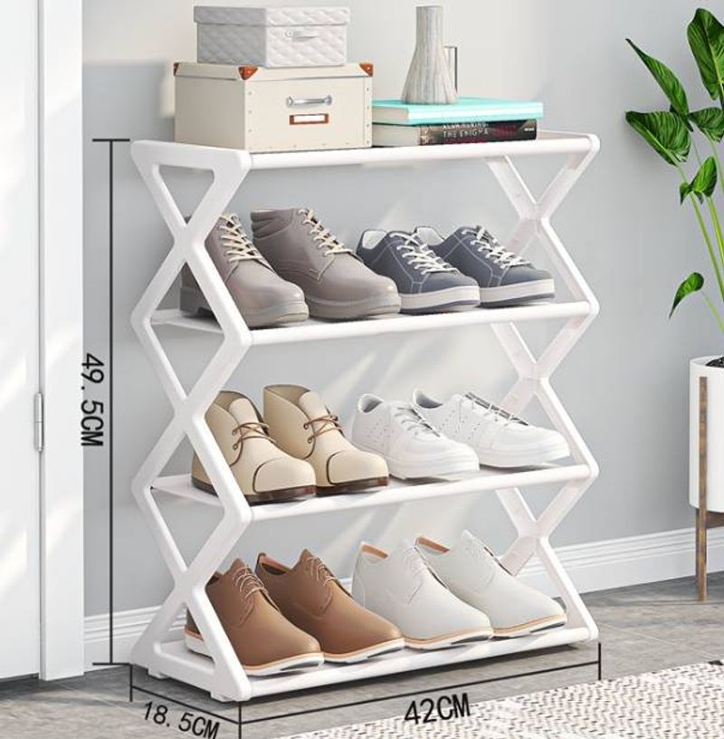 Family Organizer X-Shaped Shoe Rack With Dust Cover Steel Pipe Shoe Organizer Easy Assembly_voghion.com