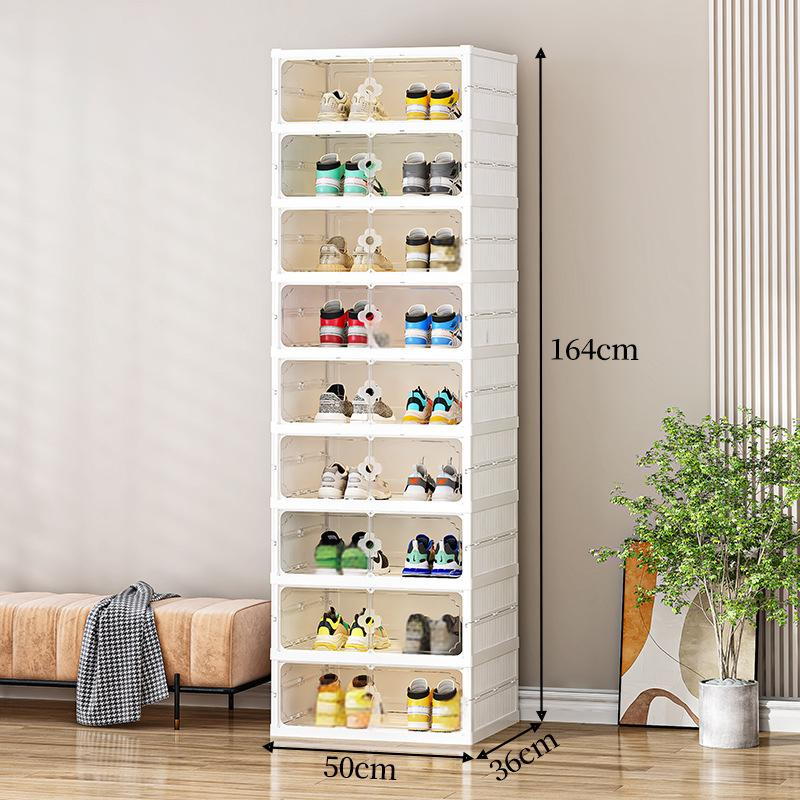 Double Row Foldable Shoe Storage Cabinet - No Assembly Clear Stackable Shoe Organizer (Multi-Layer Dustproof Shoe Display Case)​_voghion.com