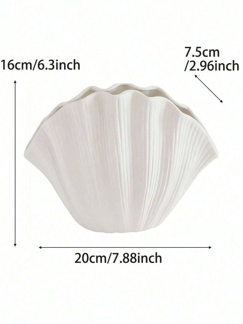 1pc White Ceramic Shell Shape Vase Is Suitable For Mediterranean Style Design Scene Ornaments Flower Arrangement Vase_voghion.com