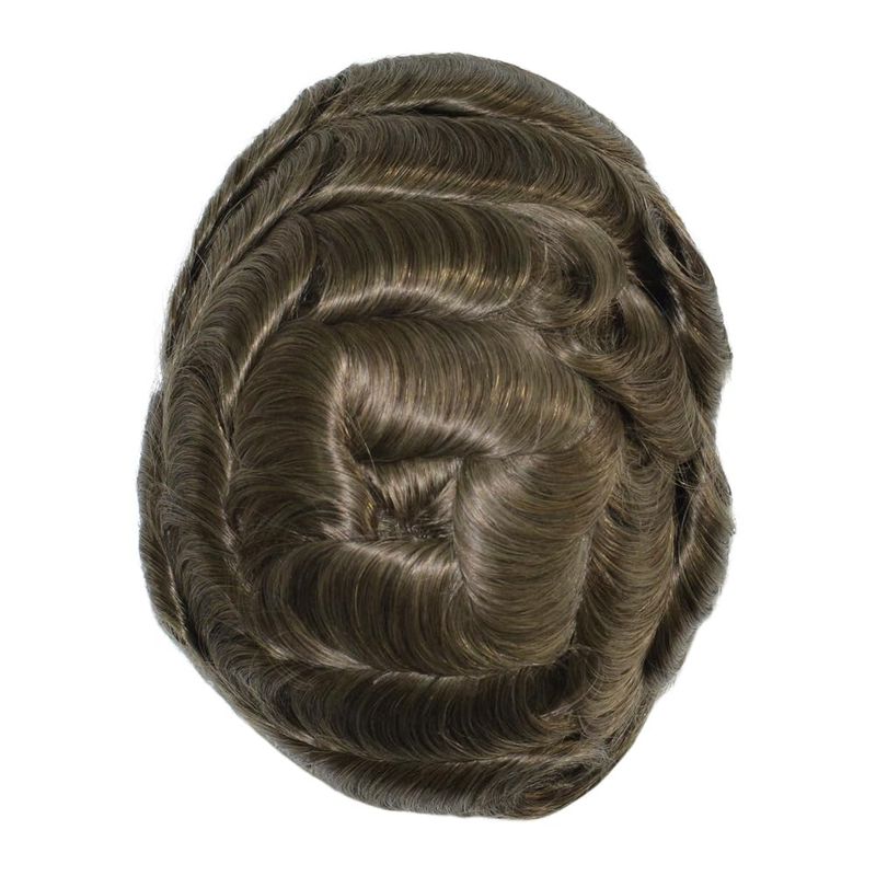 Q6 Toupee For Men 100% Human Hair Pieces I French Lace Front Poly Skin Bleached Hair Replacement System Men Wigs Medium Blonde Color #18_voghion.com
