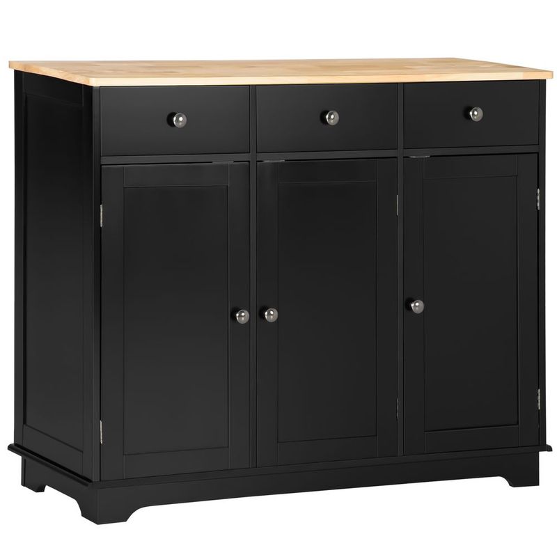 HOMCOM Sideboard With Solid Wood Countertop, Modern Kitchen Storage Cabinet, Coffee Bar Cabinet With 3 Drawers, Doors And Adjustable Shelf, Black_voghion.com