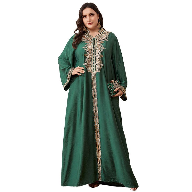 Women’s Clothing olive green gold edged robe Muslim loose long robe spot_voghion.com