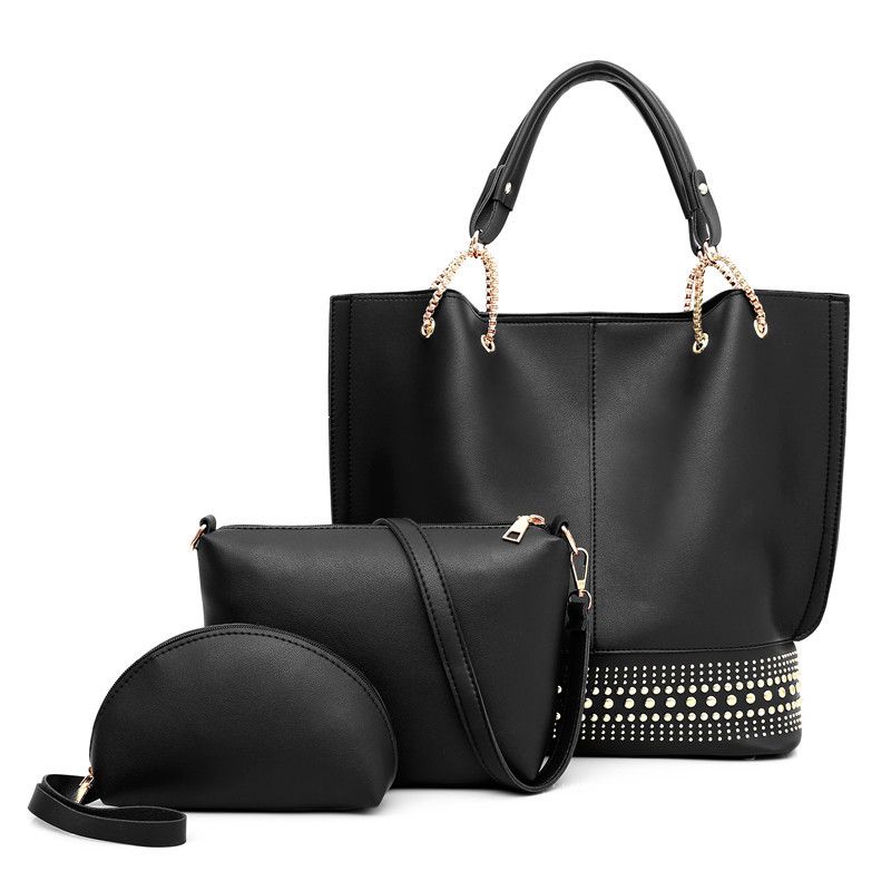 Damentaschen Neue Retro-Nieten Atmosphärische Persönlichkeit Dreiteilige Mutter-Kind-Tasche Handtasche Schulter-Umhängetasche_voghion.com