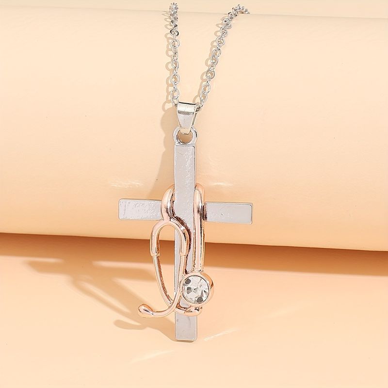 New Fashionable Creative Stethoscope Cross Pendant Necklace As A Gift For Women, Nurses, And Doctors_voghion.com