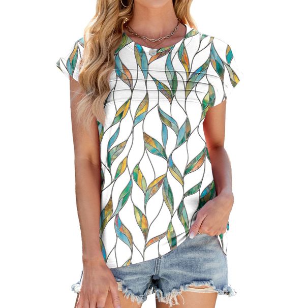 2025 Spring/Summer New Printed Striped Round Neck Loose Short Sleeve T-shirt Top For Women_voghion.com