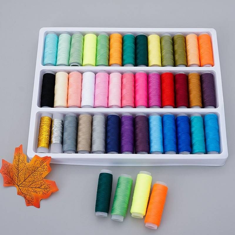 Box of 39 colors sewing thread handmade small spool polyester 402 thread 100m small spool thread set_voghion.com