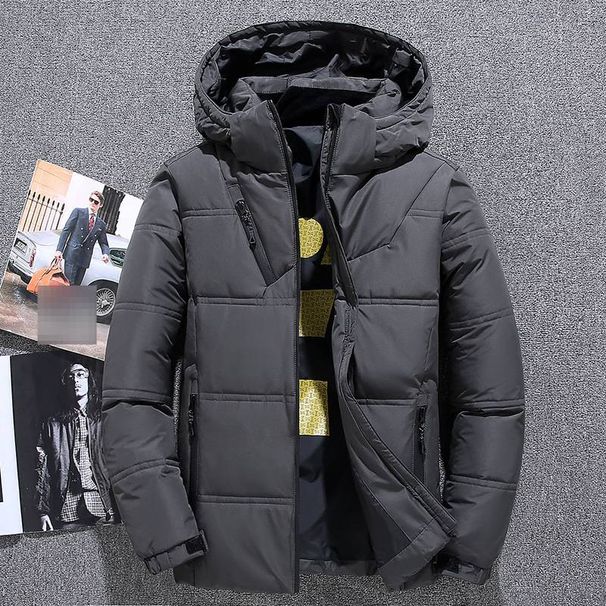 Kurze Herren-Daunenjacke mit Kapuze, leichter Wintermantel für Teenager und junge Erwachsene, wasserabweisend und warm, Grau_voghion.com