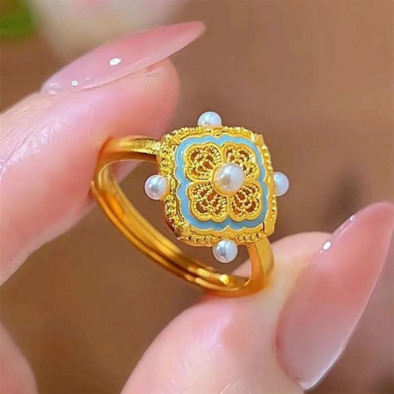 Yanyu 2024 - Anello in smalto con quattro combinazioni di Ruyi, stile cinese, stile antico, regolabile, per donna_voghion.com