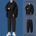 Felpa con cappuccio in pile tinta unita autunno e inverno, pantaloni lunghi con coulisse da uomo, studente adolescente più due pezzi,_voghion.com