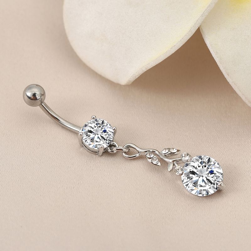Bauchnabelring mit geometrischen Blättern und Zirkonia – eleganter Körperpiercingschmuck (hypoallergen, Edelstahl)_voghion.com