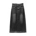 Half denim skirt, women's mesh red, black, gray ins, new raw edge design, pear shaped straight tube, A-line wrapped_voghion.com