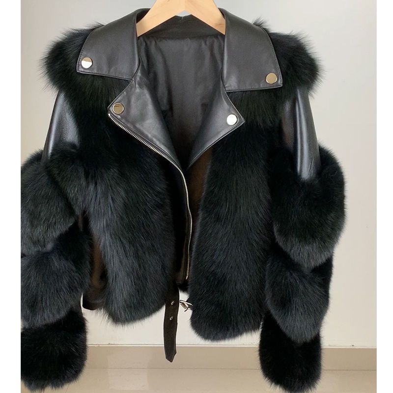 Short Faux Fur Jacket – Vegan Fox Collar Biker Coat In Dusty Pink (S-4XL, Korean Streetwear Style With Detachable Hood)_voghion.com