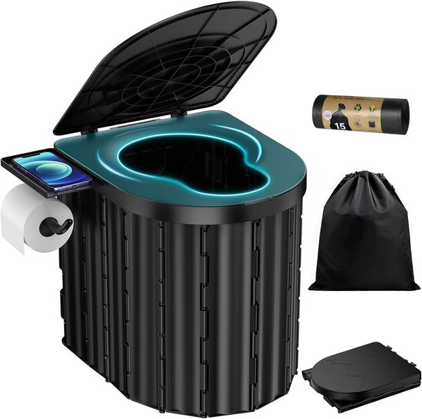 Campingtoilette - Verbesserter weicher Toilettensitz mit Urin-Spritzschutz, Klapptoilette mit abnehmbarem Papierhalter, tragbare Toilette mit einer Tragkraft_voghion.com