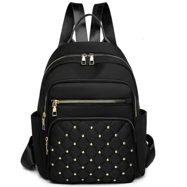 Diamond Check Embroidered Thread Riveted Backpack Womens Fashion Travel Bag Casual Allmatch 250514l_voghion.com