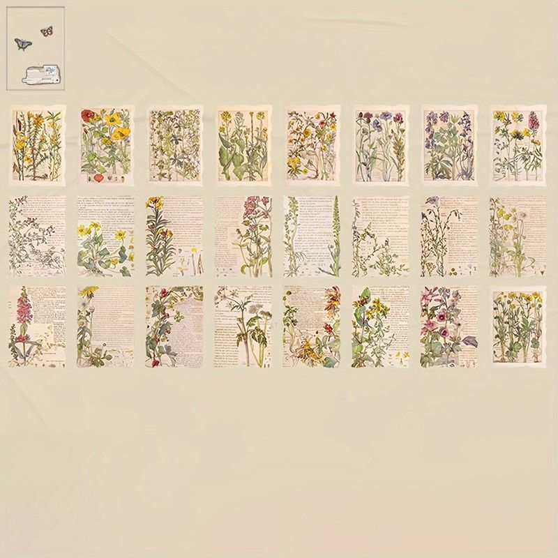 1 pedaço de 25 folhas de fundo inglês vintage plantas e flores diário de mão diário faça você mesmo material de decoração papel_voghion.com