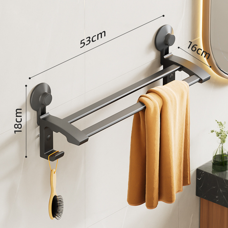 Suction Cup Bathroom Towel Rack Punch Free Bathroom Storage Rack Integrated Wall Mounted Double Rod Hanging Rod_voghion.com