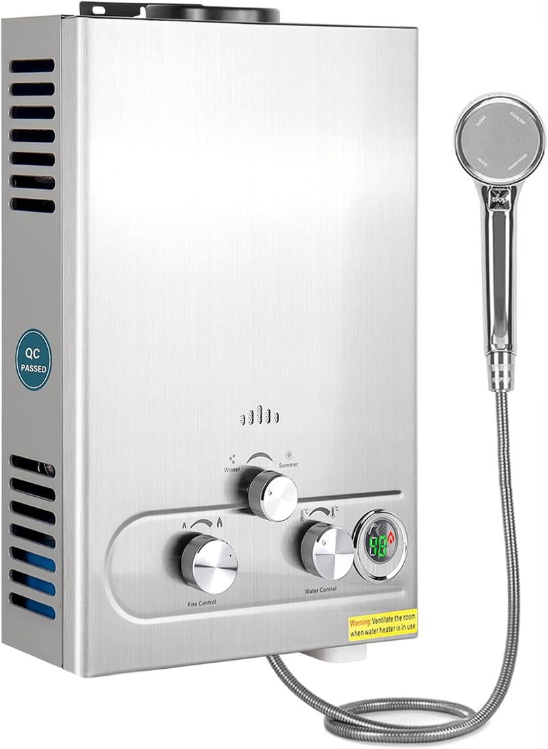 Tankless Water Heater Propane,1.45GPM 6L Portable Instant Water Heater For Outdoor Use In RVS, Campervans, Trailers, Cabins, Barns Point Of Use_voghion.com