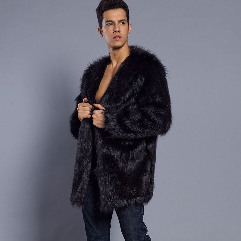 Herrenbekleidung Herbst- und Wintermode Herren Pelzmantel mittellanger Pelzmantel dicke warme große Windjacke_voghion.com