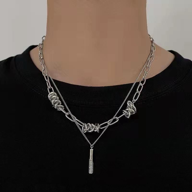 Doppellagige gestapelte Halskette für Damen, heiße Sommer-Schlüsselbeinkette für Mädchen, trendiges Hip-Hop-Nischendesign für Herren, süß_voghion.com
