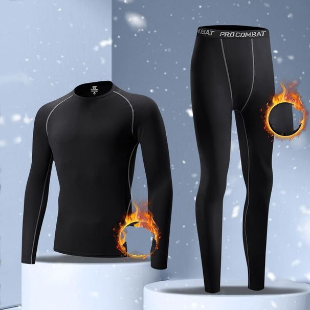 Ropa interior térmica deportiva ajustada de secado rápido para hombre, conjunto de running con forro polar de invierno, capa base de compresión para exteriores_voghion.com
