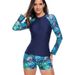 Long Sleeve Rash Guard & Swim Shorts Set - Sporty Surfing Swimsuit For Women (UPF 50+ Protection Quick-Dry & Sexy Print)_voghion.com