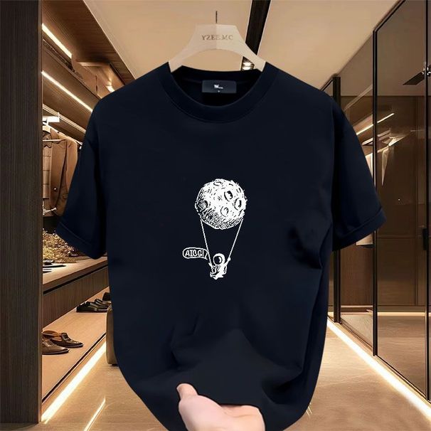 Çok yönlü ve niş, yaz için basit kısa erkek tişörtü, yüksek kaliteli hafif lüks, saf pamuklu yarım kollu baskılı bol_voghion.com