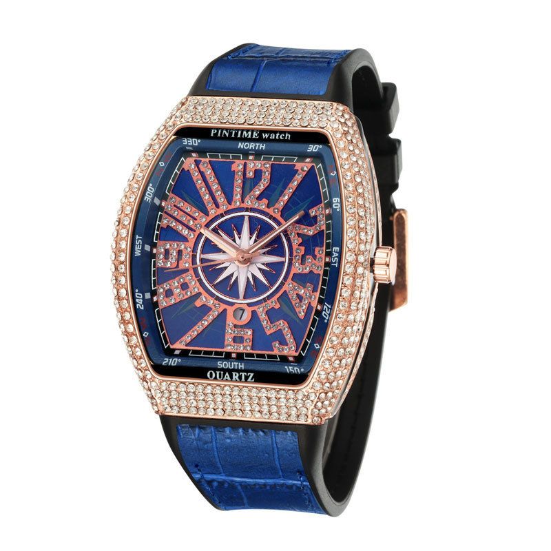 PINTIME/Pinshi Uhr Herren Barrel Uhr Mode Voller Diamanten und Gypsophila Quarzuhr Fabrik Direktverkauf Kann Geliefert Werden_voghion.com