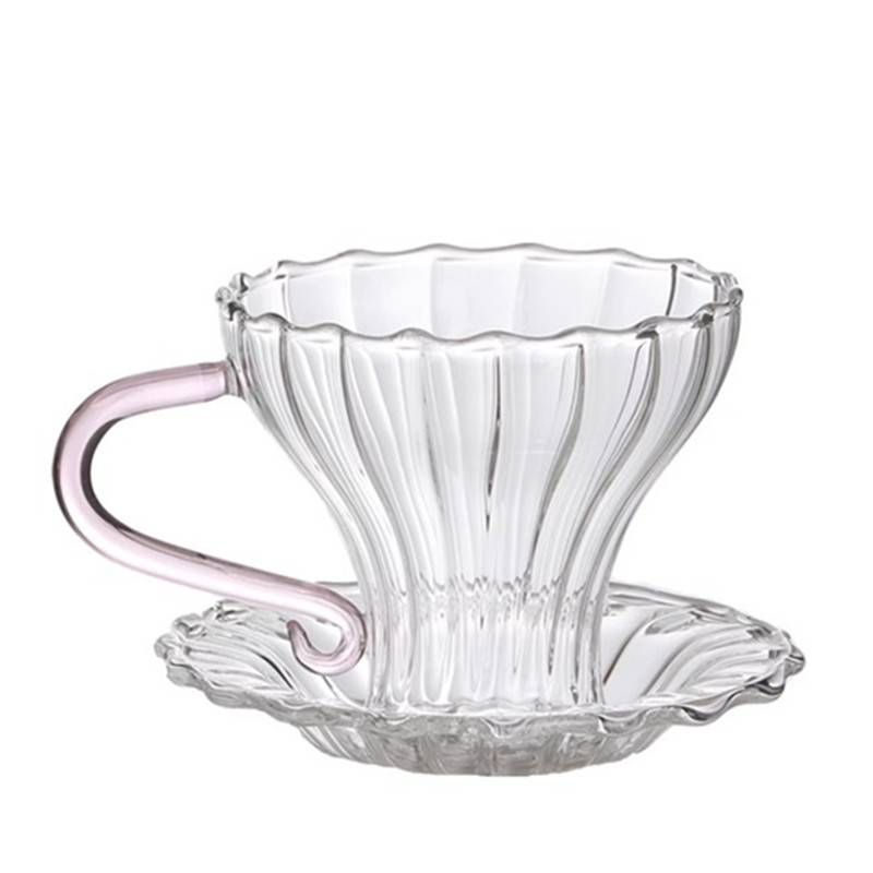 Glass small teacup with striped kung fu teacup dish teacup with coaster coffee cup_voghion.com