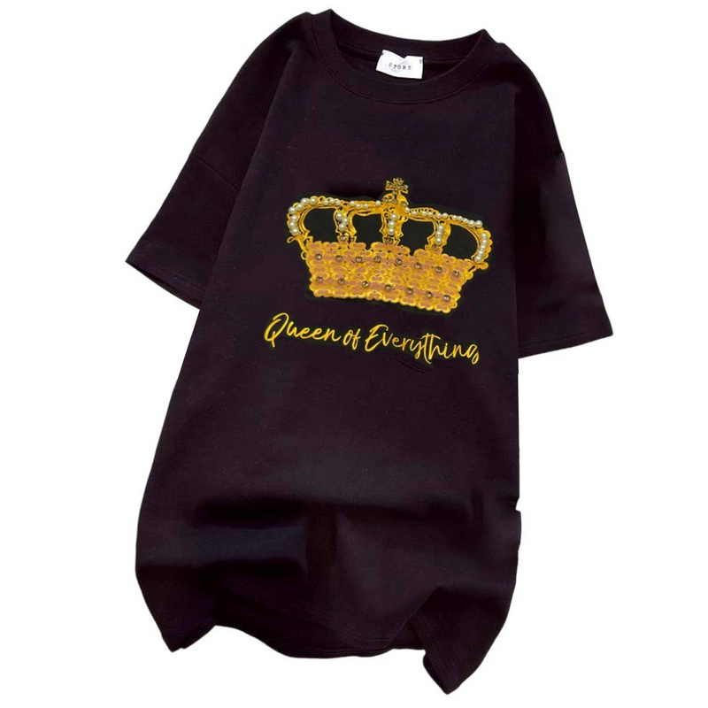 Women's Printed Crown Short Sleeve T-Shirt For Women_voghion.com