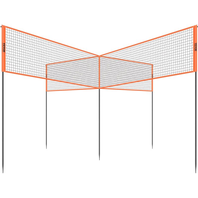 VEVOR 4-Way Volleyball Net, Adjustable Height Badminton Net Set For Backyard Beach Lawn, Outdoor Portable Volleyball Net With Carrying Bag, 4 Square Quick Assemble Game Set For Kids And Adults_voghion.com