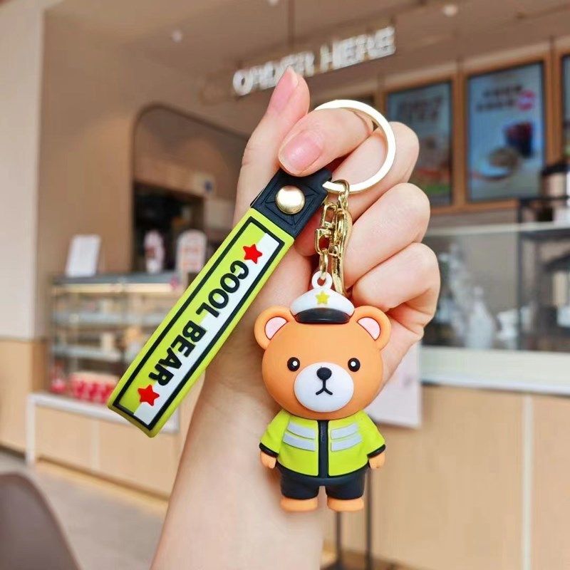 Cartoon Bear Police Keychain Doll Firefighter Bear Bag Car Pendant Doll Machine Small Gift_voghion.com