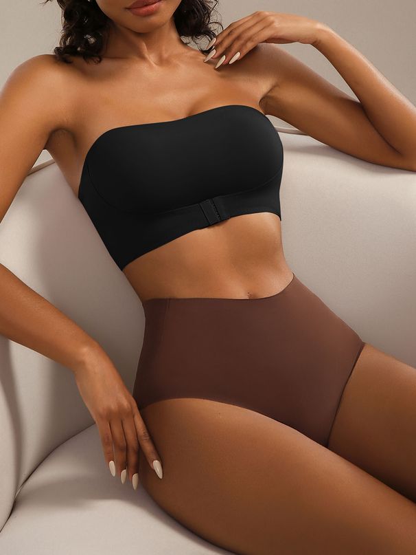 Wireless Strapless Push Up Bra For Women, Front Closure Seamless Bustier Tops, Comfortable Bralette With No Underwire_voghion.com