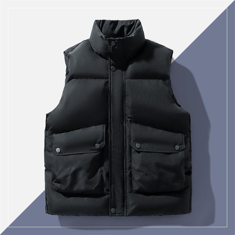 Herren-Winterweste mit zweireihigem Design, leichtem Fleecefutter, Stehkragen mit Kapuze, lässige Oberbekleidung im Slim Fit für Herbst und Winter_voghion.com