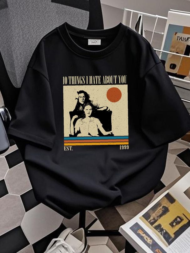 Camiseta 10 cosas que odio de ti, película vintage de mediados de siglo, minimalista, suave, cómoda, a la moda, gráfica, versátil, de diseñador, ropa urbana._voghion.com