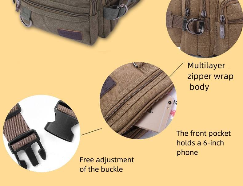 Freizeit Canvas Gürteltasche Herren Taille Outdoor Freizeittasche Registrierkassentasche Multifunktions-Handy-Geldbörse_voghion.com