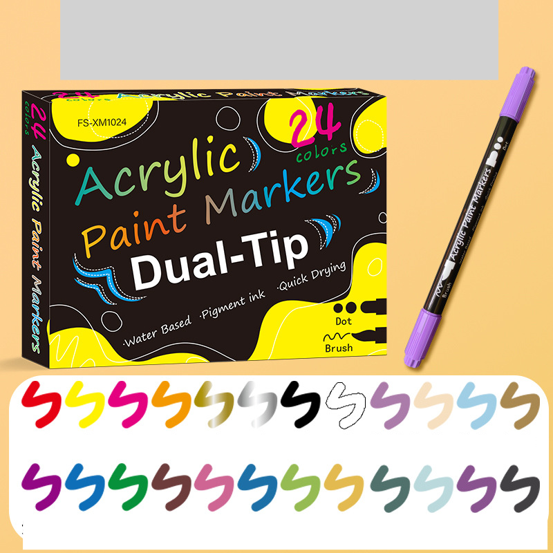 Double head acrylic pen non transparent color stackable graffiti soft head one hard and one soft studio brush acrylic marker_voghion.com