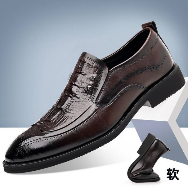 New Fashion Men's British Black Business Casual Loafer Shoes Daily Driving Office Leather Shoes One Foot Pedal Lazy Brown Banquet Dress Wedding Men's_voghion.com