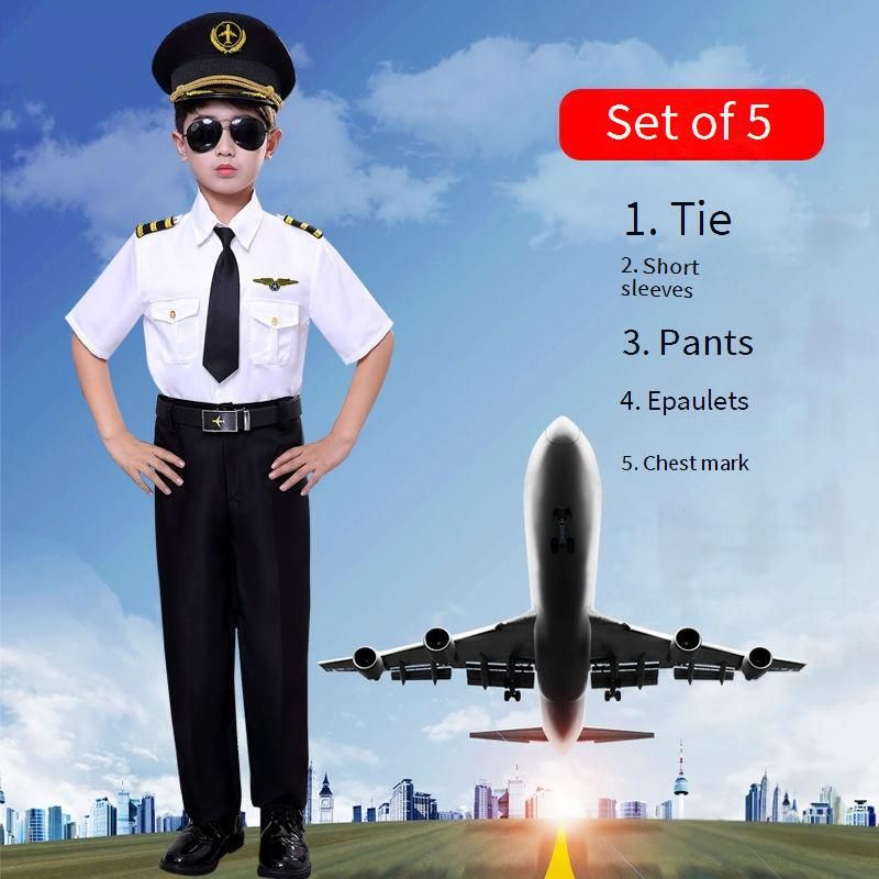 Mère et enfants Enfants Capitaine Hôtesse de l'air Uniforme Élève d'école primaire Gilet Agent de bord Pilote_voghion.com